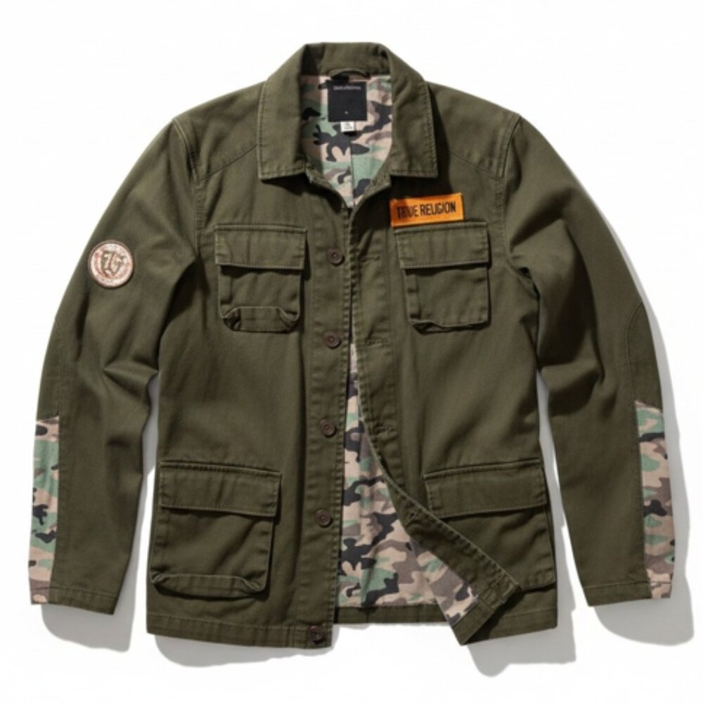 NWT True Religion Boy's Army Green Camo Jacket - Size XL